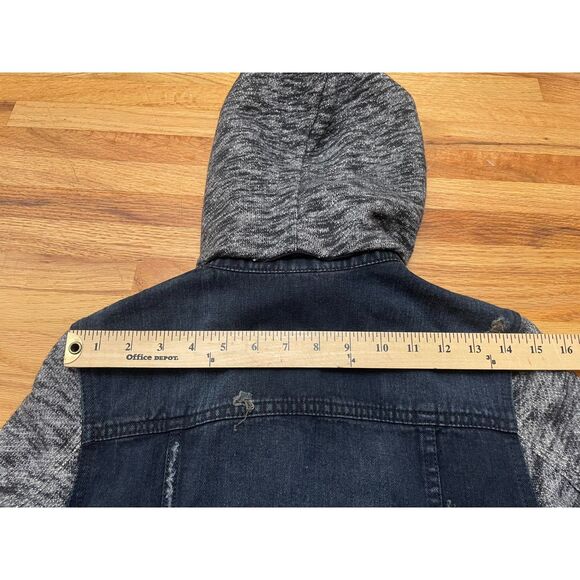 Free People Women's Jacket Basic Denim Hooded Faded Distressed Collared XS Blue - Picture 6 of 8